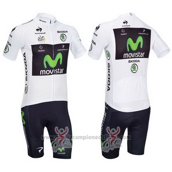 2013 Abbigliamento Ciclismo Movistar Lider Bianco Manica Corta e Salopette